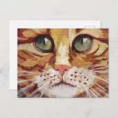 Carte postale détaillée de peinture de chat roux (Devant / Derrière)