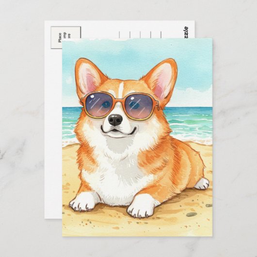 Carte postale d'été de plage d'océan de lunettes d (Devant / Derrière)