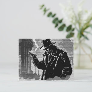 Carte Postale Détective urbain bourru de style graphique BD BW d