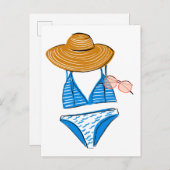 Carte Postale Détendez-vous au soleil - maillot de bain bleu 2 (Devant / Derrière)