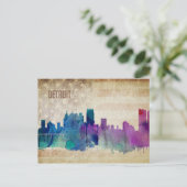 Carte Postale Detroit, MI | Aquarelle Ville Skyline (Debout devant)