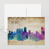 Carte Postale Detroit, MI | Aquarelle Ville Skyline (Devant / Derrière)