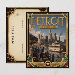 Carte Postale Détroit Michigan Art Déco Vintage Âge d'Or