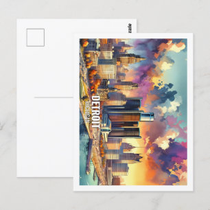 Carte Postale Detroit Michigan USA Famous Place aquarelle