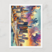 Carte Postale Detroit Michigan USA Famous Place aquarelle (Devant)