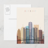 Carte Postale Detroit, Michigan | Ville Skyline (Devant / Derrière)
