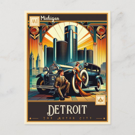 Carte Postale Detroit, Michigan | VINTAGE (Devant)
