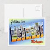 Carte postale Detroit, Michigan Vintage Big Letter (Devant / Derrière)