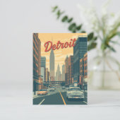 Carte Postale Détroit Michigan Voitures Retro Travel (Debout devant)