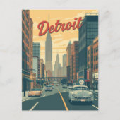 Carte Postale Détroit Michigan Voitures Retro Travel (Devant)