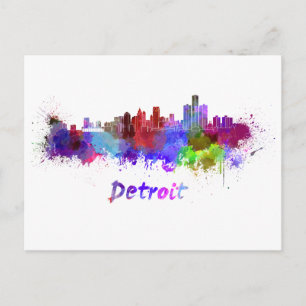 Carte Postale Detroit skyline in watercolor