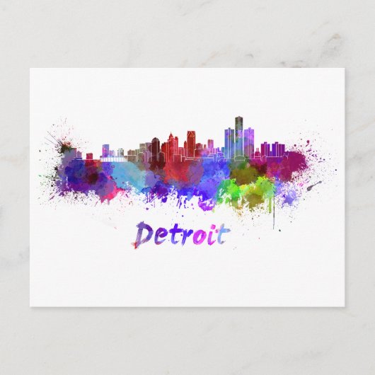 Carte Postale Detroit skyline in watercolor (Devant)