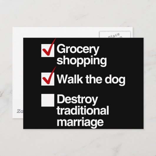 CARTE POSTALE DÉTRUIRE LE MARIAGE TRADITIONNEL (Devant / Derrière)