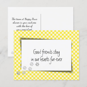 Carte Postale Deuil d'animal de compagnie en gingham jaune du vé