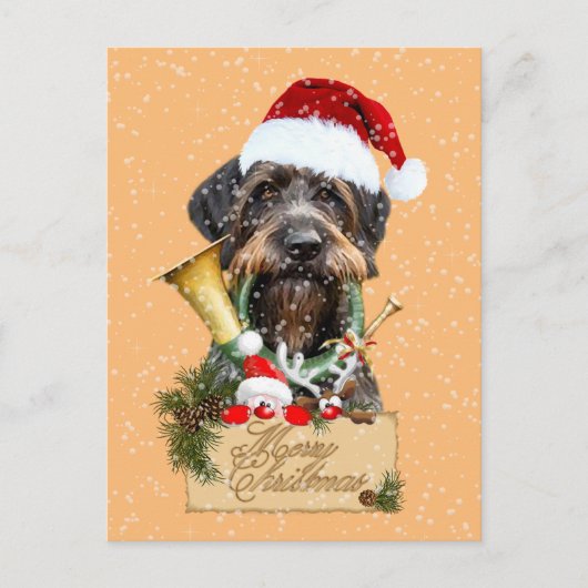 Carte Postale Deutsch Drahthaar, Joyeux Noël ! Bouton magnétique (Devant)