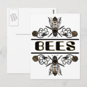 Carte Postale deux abeilles avec trèfle trans1 (Devant / Derrière)