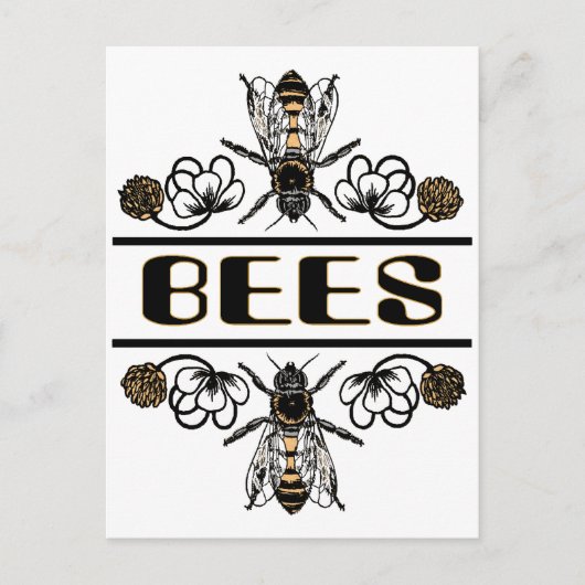 Carte Postale deux abeilles avec trèfle trans1 (Devant)