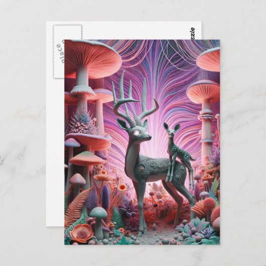 Carte Postale Deux adorables cerfs bizarres (Devant / Derrière)