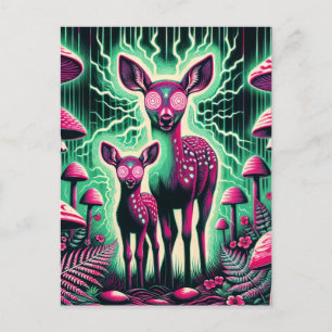 Carte Postale Deux adorables cerfs psychédéliques