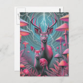 Carte Postale Deux adorables cerfs psychédéliques aux yeux brill (Devant / Derrière)