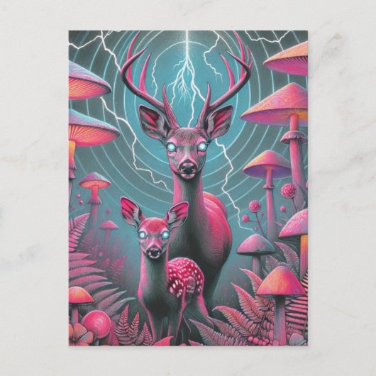 Carte Postale Deux adorables cerfs psychédéliques aux yeux brill (Devant)
