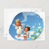 Carte Postale Deux anges assis sur les nuages (Devant / Derrière)