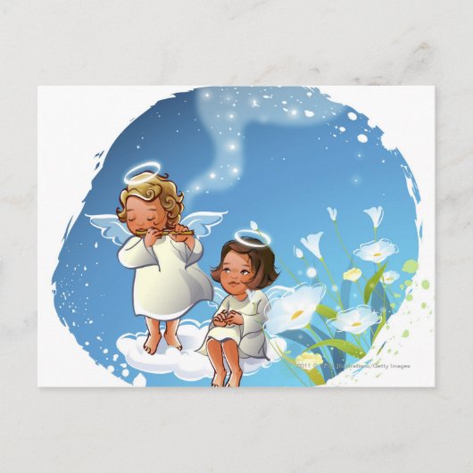 Carte Postale Deux anges assis sur les nuages (Devant)