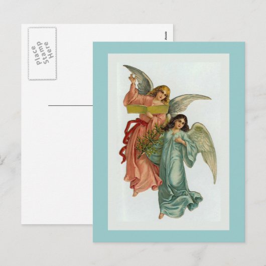 Carte postale "Deux anges de Noël" (Devant / Derrière)