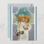 Carte Postale Deux anges et une croix voeux de Pâques (Devant / Derrière)