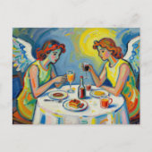 Carte Postale Deux anges partagent un repas (Devant)