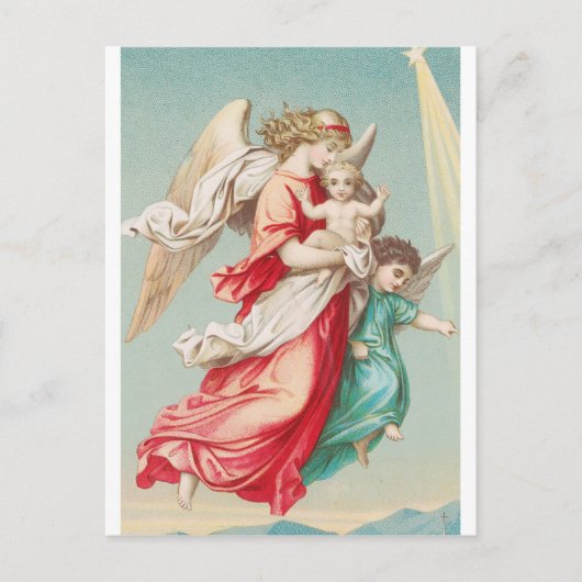 Carte Postale Deux anges portent un petit enfant (Devant)