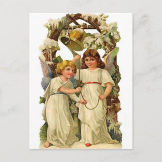 Carte Postale Deux anges sonnant une cloche, vacances vintage