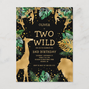 Carte Postale Deux ans sauvage Fête d'anniversaire Vert Or Noir