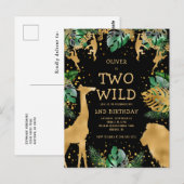 Carte Postale Deux ans sauvages Fête d'anniversaire verte or noi (Devant / Derrière)