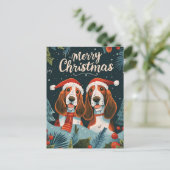 Carte Postale Deux Basset Hound Joyeux Noël (Debout devant)