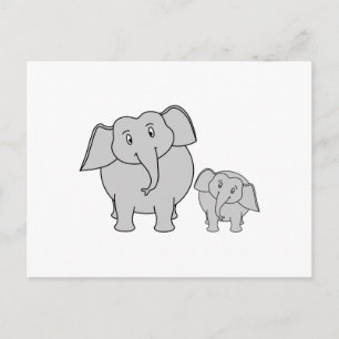 Carte Postale Deux Beaux Eléphants. Dessin.
