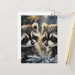 Carte Postale Deux bébés ratons laveurs adorables en hiver
