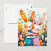 Carte Postale Deux Bunnies de l'Est à Tulip Field (Devant / Derrière)