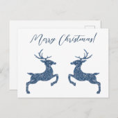 Carte Postale Deux Cerfs En Faux Blue Parties scintillant Look E (Devant / Derrière)