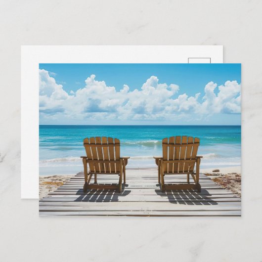 Carte Postale Deux chaises de plage en vue de la mer (Devant / Derrière)