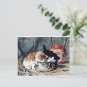 Carte Postale Deux chatons à la fête du thé (Debout devant)