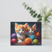 Carte Postale Deux chatons mignons avec des boules de fil (Debout devant)