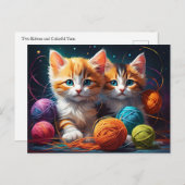 Carte Postale Deux chatons mignons avec des boules de fil (Devant / Derrière)