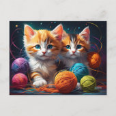 Carte Postale Deux chatons mignons avec des boules de fil (Devant)