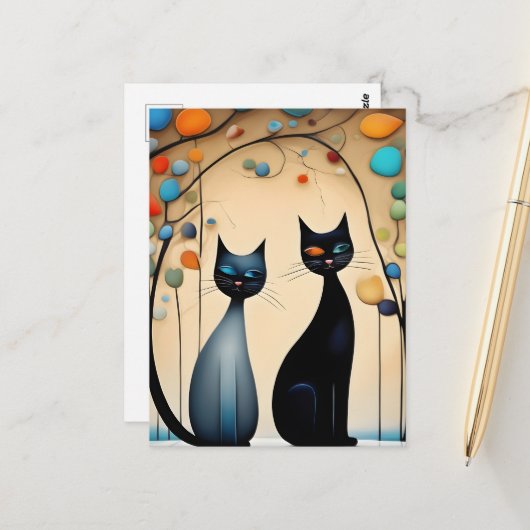 Carte Postale Deux chats charmants (Devant/Arrière en situation)