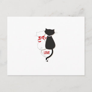 Carte Postale Deux chats en amour, Rouge, Noir, Coeurs