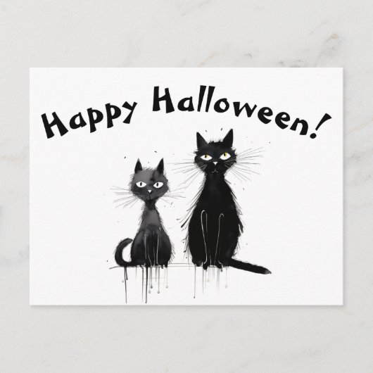 Carte Postale Deux Chats Noirs Halloween heureux (Devant)