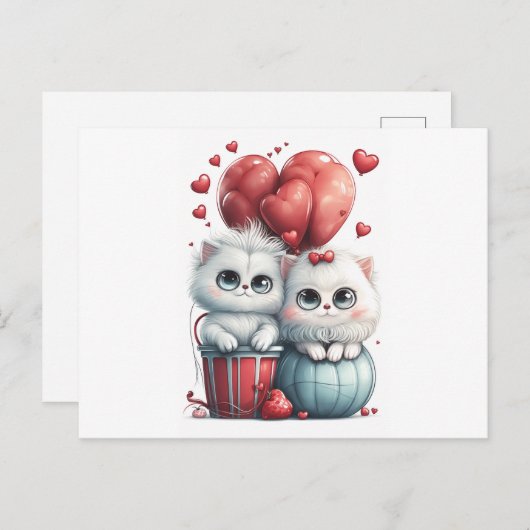 Carte Postale Deux chats super mignons en amour arrière - plan b (Devant / Derrière)