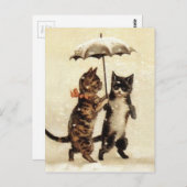 Carte Postale Deux chats un parapluie (Devant / Derrière)