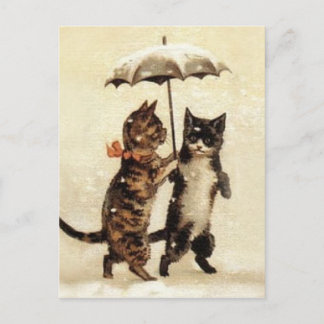 Carte Postale Deux chats un parapluie